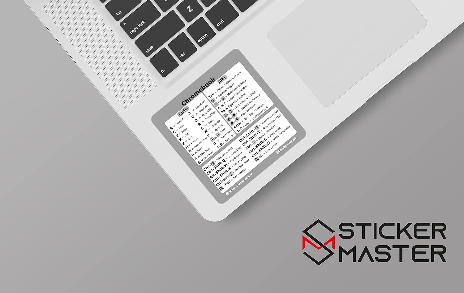 Sticker Master Chrome OS Referans Klavye Kısayol Etiketi - Siyah Vinil - Boyut 3.25 'X 3.25' Herhangi bir Chromebook Dizüstü Bilgisayar Uyumlu Markalar Google Pixelbook HP Asus Acer Lenovo Samsung Dell ve daha fazlası