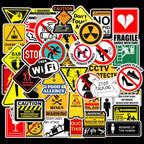 Sticker Master 50PCS Warning Stickers – Danger, Banning, Reminder Signs – Waterproof Decals for Laptop, Motorcycle, Helmet & More