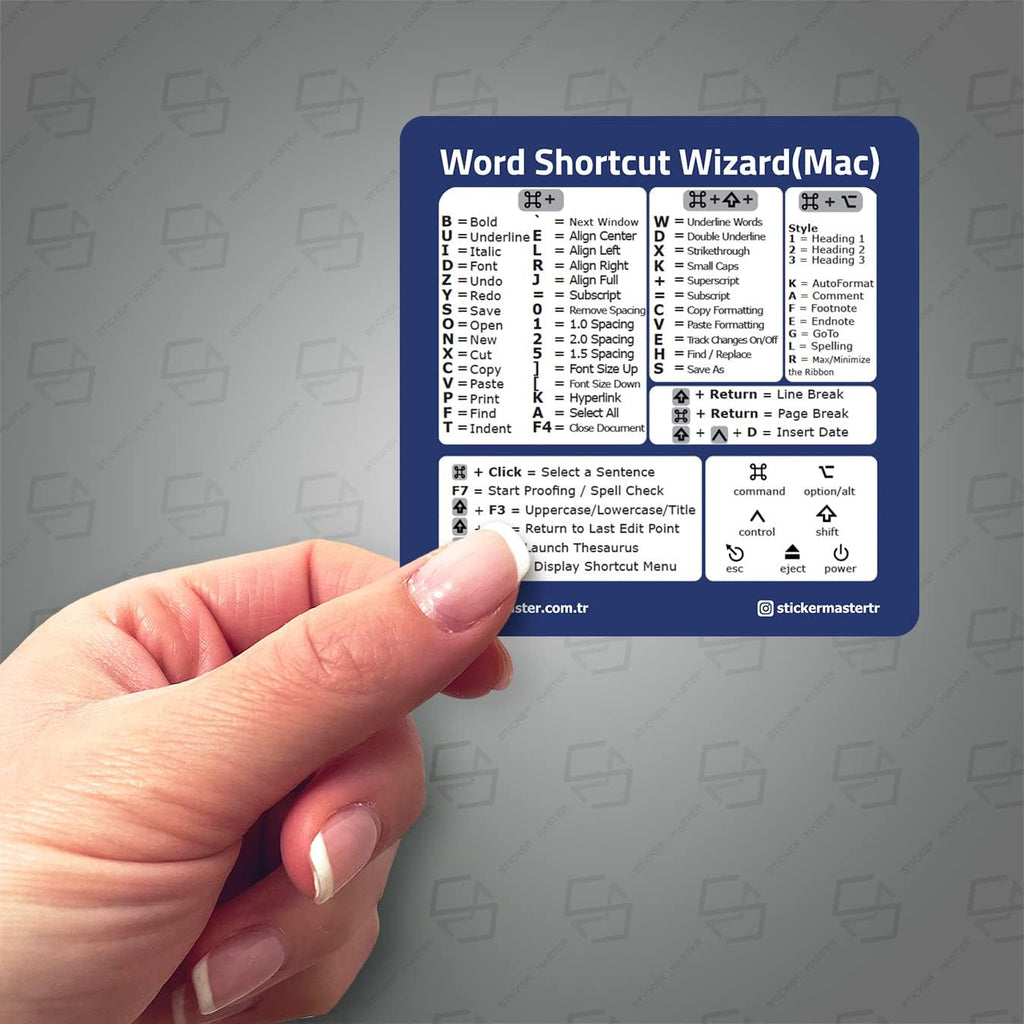 Sticker Master Microsoft Word İçin Referans Klavye Kısayolları Sticker - Macbook Klavye Kısayol Sticker