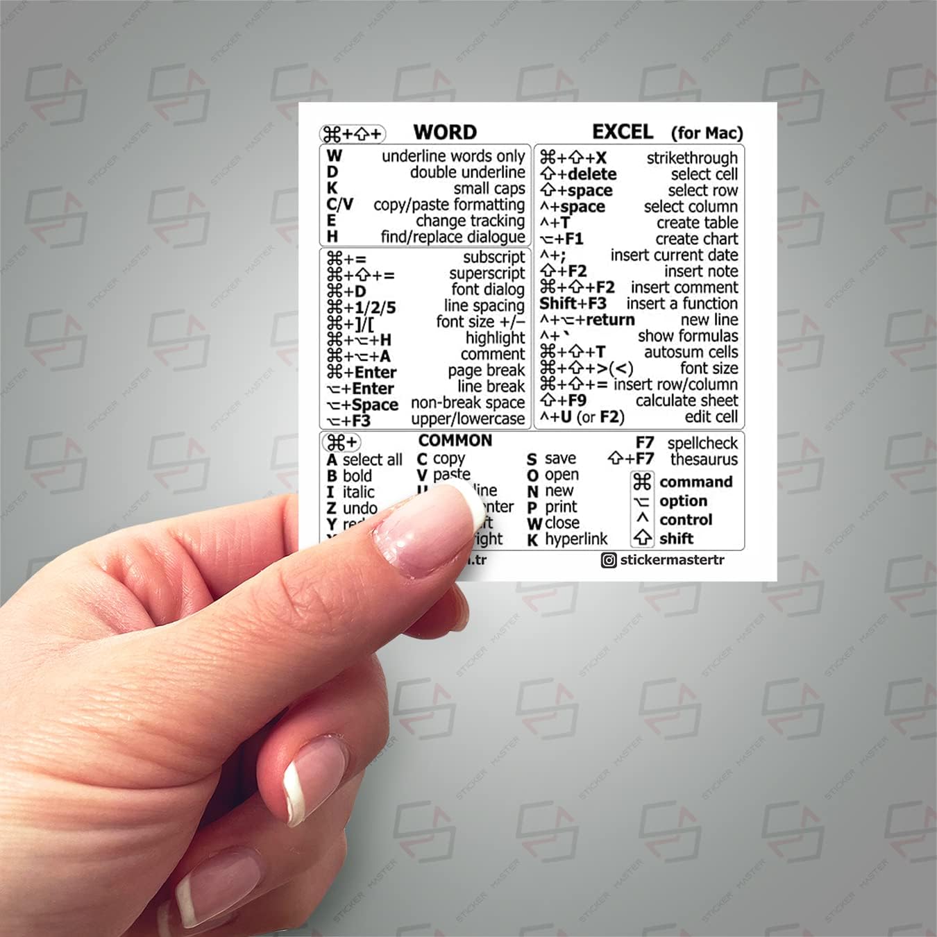 Sticker Master Word & Excel Kısayol Klavye Çıkartması – Şeffaf Vinil, Kalıntı Bırakmaz, Suya Dayanıklı, PC ve MacBook Uyumlu
