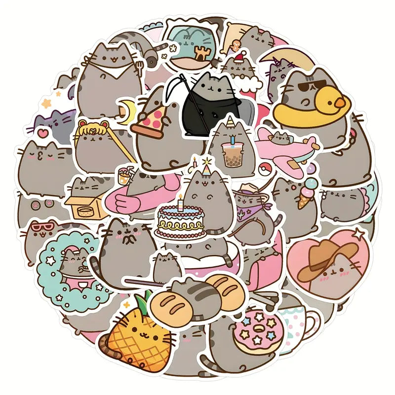 Sticker Master 50’li Sevimli Şişko Kedi Sticker Seti Laptop, Su Şişesi, Kaykay ve Daha Fazlası İçin Renkli PVC Etiketler