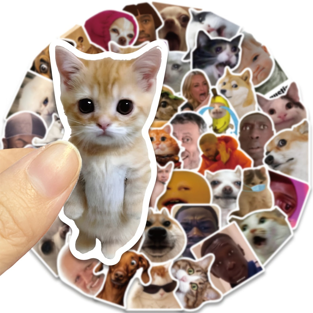 Sticker Master 50'li Komik Meme Sticker Seti – Karikatür Köpek, Kedi, Üzgün Hamster Çıkartmaları | Laptop, Defter, Su Şişesi | Yaratıcı DIY PVC Sticker Koleksiyonu, Mat Kaplama, Hediye