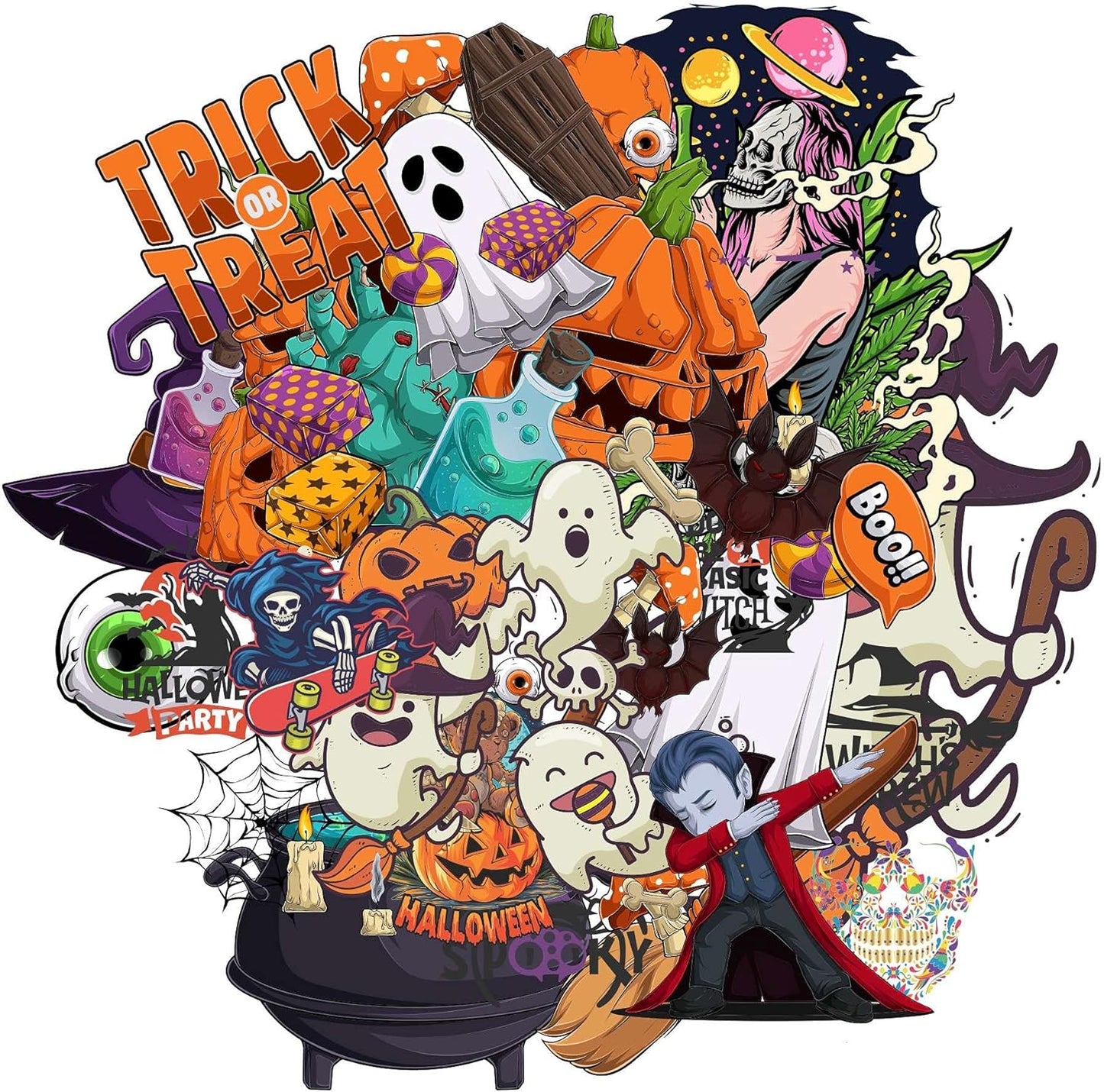 Sticker Master 60 Adet Halloween Sticker Seti - Su Geçirmez & Dayanıklı Vinil Decal Etiket - Laptop, Motor, Oto, Araba, Kask İçin Eğlenceli Çıkartmalar (Ortalama 8-10 Cm)