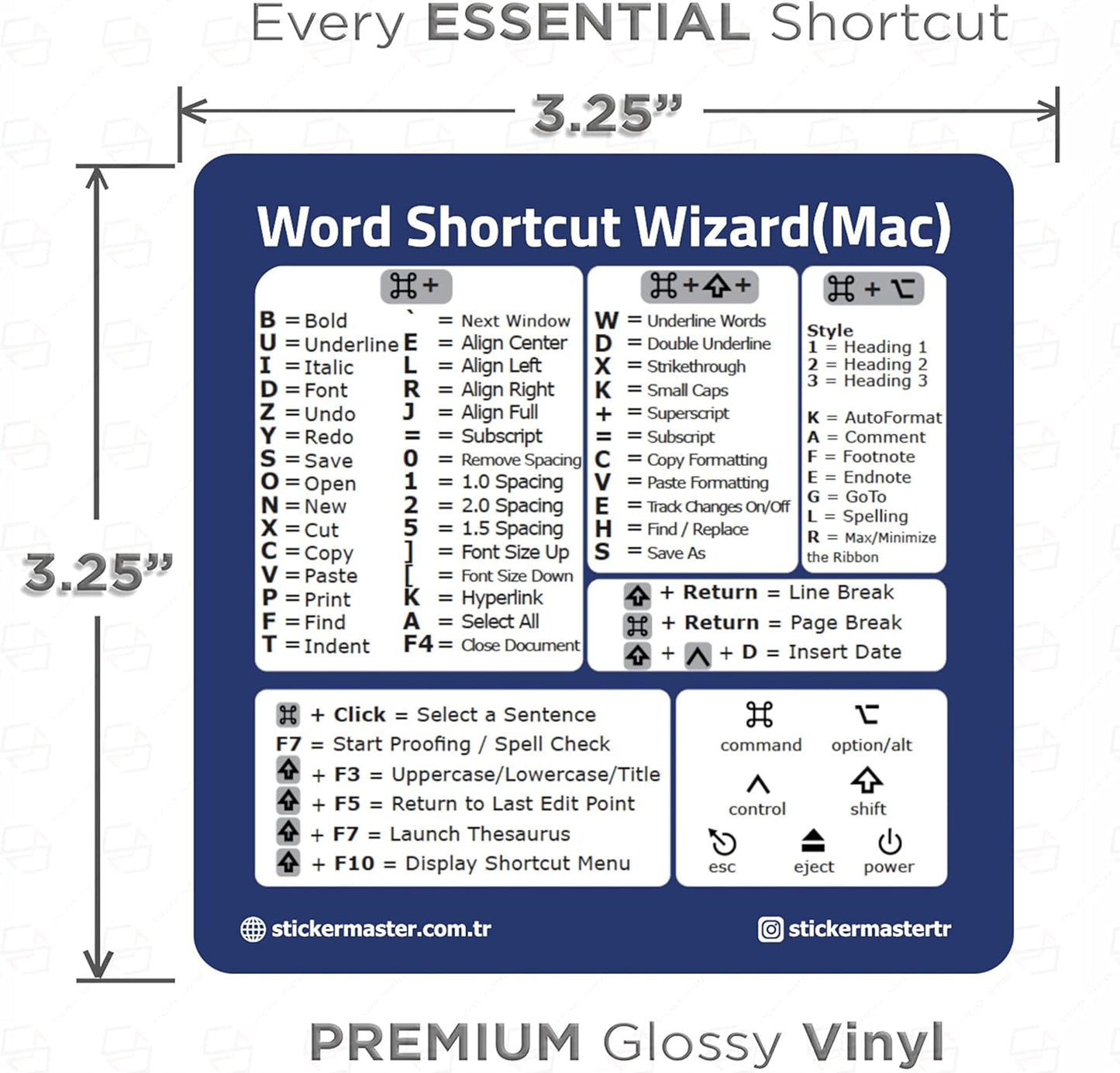 Sticker Master Microsoft Word İçin Referans Klavye Kısayolları Sticker - Macbook Klavye Kısayol Sticker