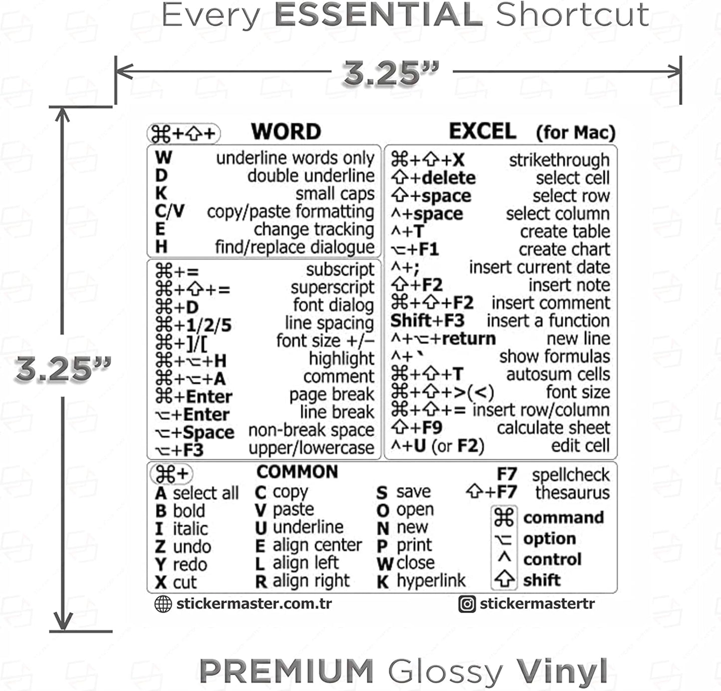Sticker Master Word & Excel Kısayol Klavye Çıkartması – Şeffaf Vinil, Kalıntı Bırakmaz, Suya Dayanıklı, PC ve MacBook Uyumlu