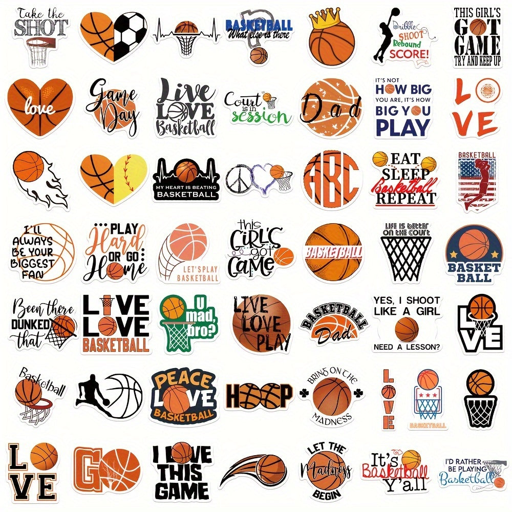 Sticker Master 50 adet Basketbol Vinil Çıkartmaları - Dizüstü Bilgisayarlar, Su Şişeleri, Kaykaylar, Arabalar | Su Geçirmez Çıkartmalar - Sporseverler için İlham Verici İfadeler ve Tasarımlar
