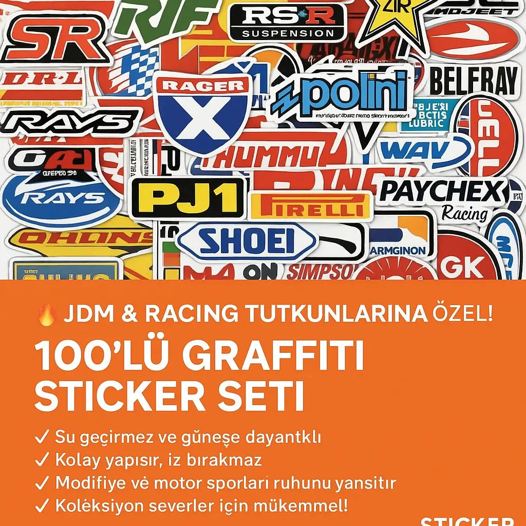 100 Adet JDM Graffiti Racing Araba Modifiye Sticker Seti | Sticker Master Sticker Master