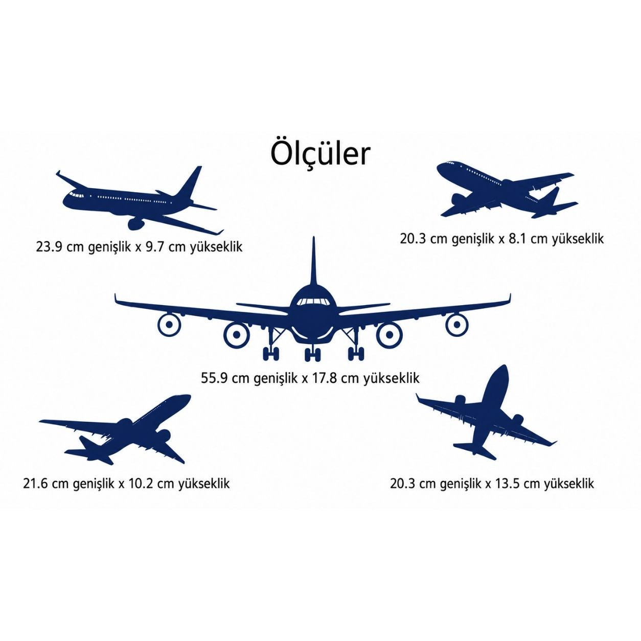 5'li Uçak Duvar Sticker Seti - Çocuk Odası Uçak Silüet Dekoru