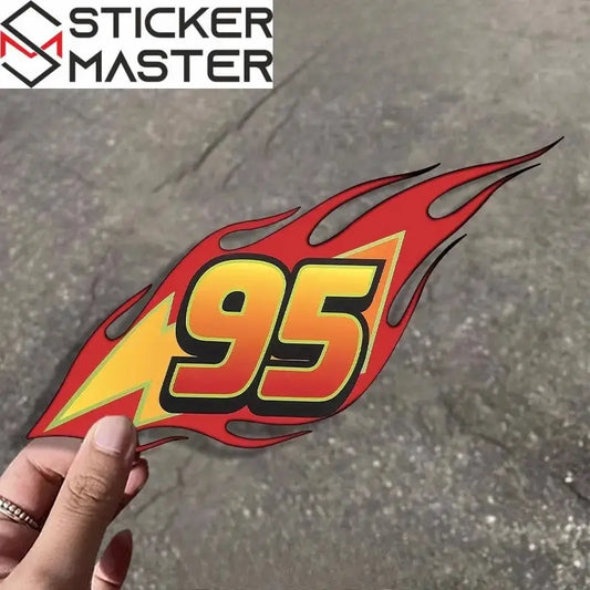 95 Numara Sticker | Alevli Yarış Temalı Motosiklet ve Scooter Decal (15x9 cm) Sticker Master