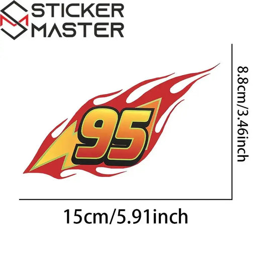 95 Numara Sticker | Alevli Yarış Temalı Motosiklet ve Scooter Decal (15x9 cm) Sticker Master