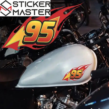 95 Numara Sticker | Alevli Yarış Temalı Motosiklet ve Scooter Decal (15x9 cm) Sticker Master
