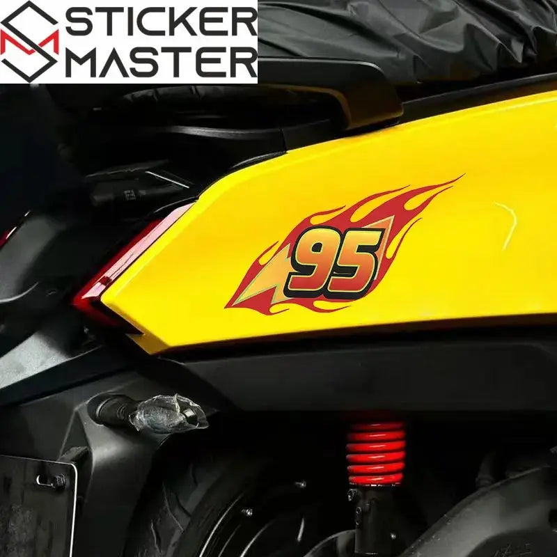 95 Numara Sticker | Alevli Yarış Temalı Motosiklet ve Scooter Decal (15x9 cm) Sticker Master