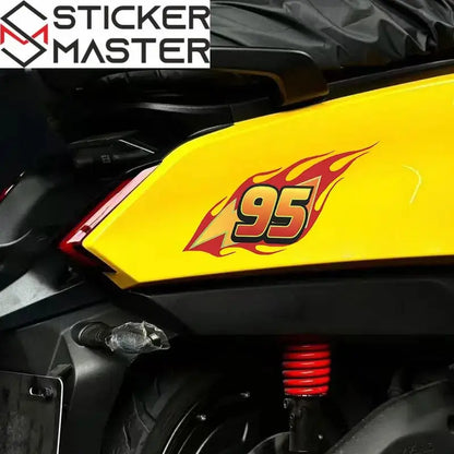 95 Numara Sticker | Alevli Yarış Temalı Motosiklet ve Scooter Decal (15x9 cm) Sticker Master