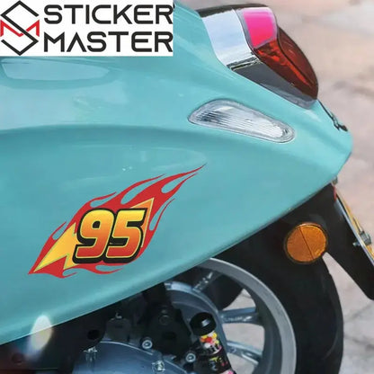 95 Numara Sticker | Alevli Yarış Temalı Motosiklet ve Scooter Decal (15x9 cm) Sticker Master