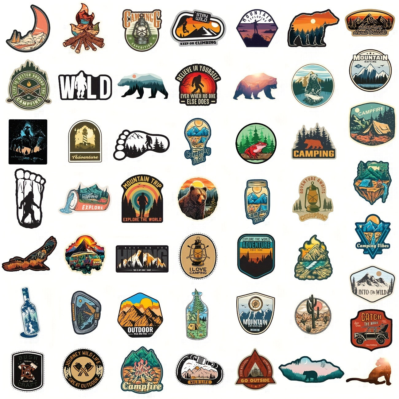 Sticker Master Doğa Macerası Sticker Seti (50 Adet) | Su Geçirmez Kamp & Outdoor Çıkartmaları