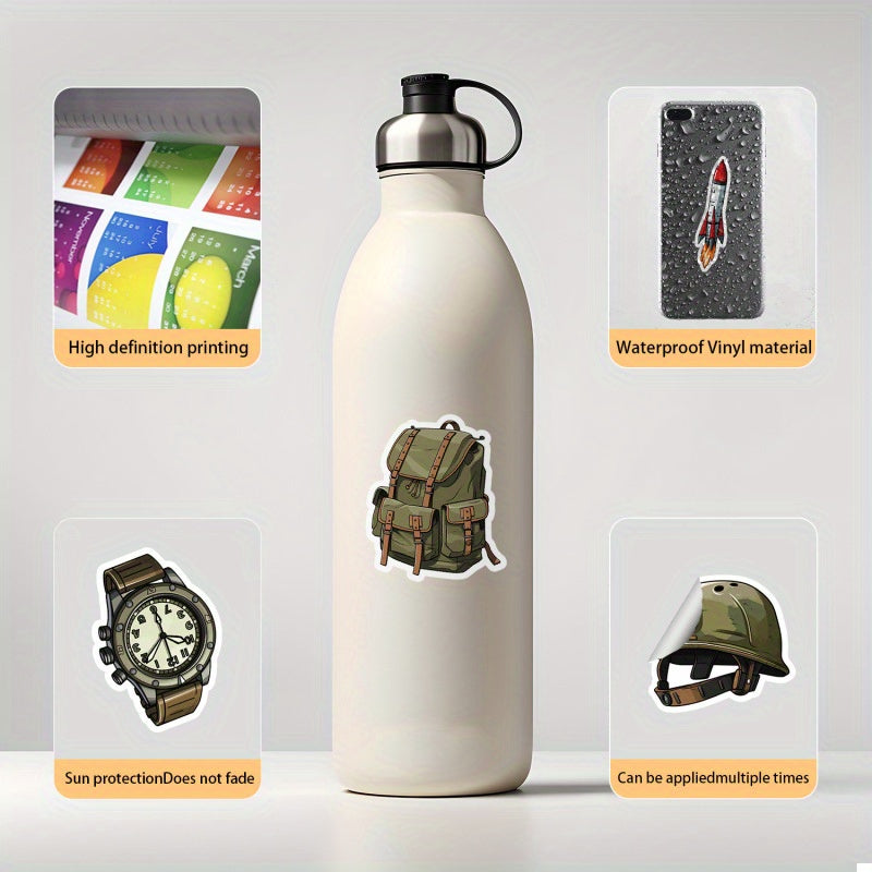 50 Adet Askeri Sticker - Ordu Taktik Ekipmanları, Savaşçılar ve Araçlar, Zeytin Yeşili/Siyah Renk Şeması - Laptop, Telefon, Kask, Bavul için Su Geçirmez Dekorasyon - Askeri Tutkunlar & DIY El İşleri İçin Mükemmel