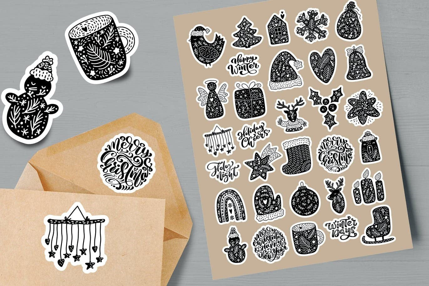 Sticker Master 30 Adet Yılbaşı Christmas JDM Araba Stickers Motor Bisiklet Laptop Sticker Etiket Çıkartma Siyah