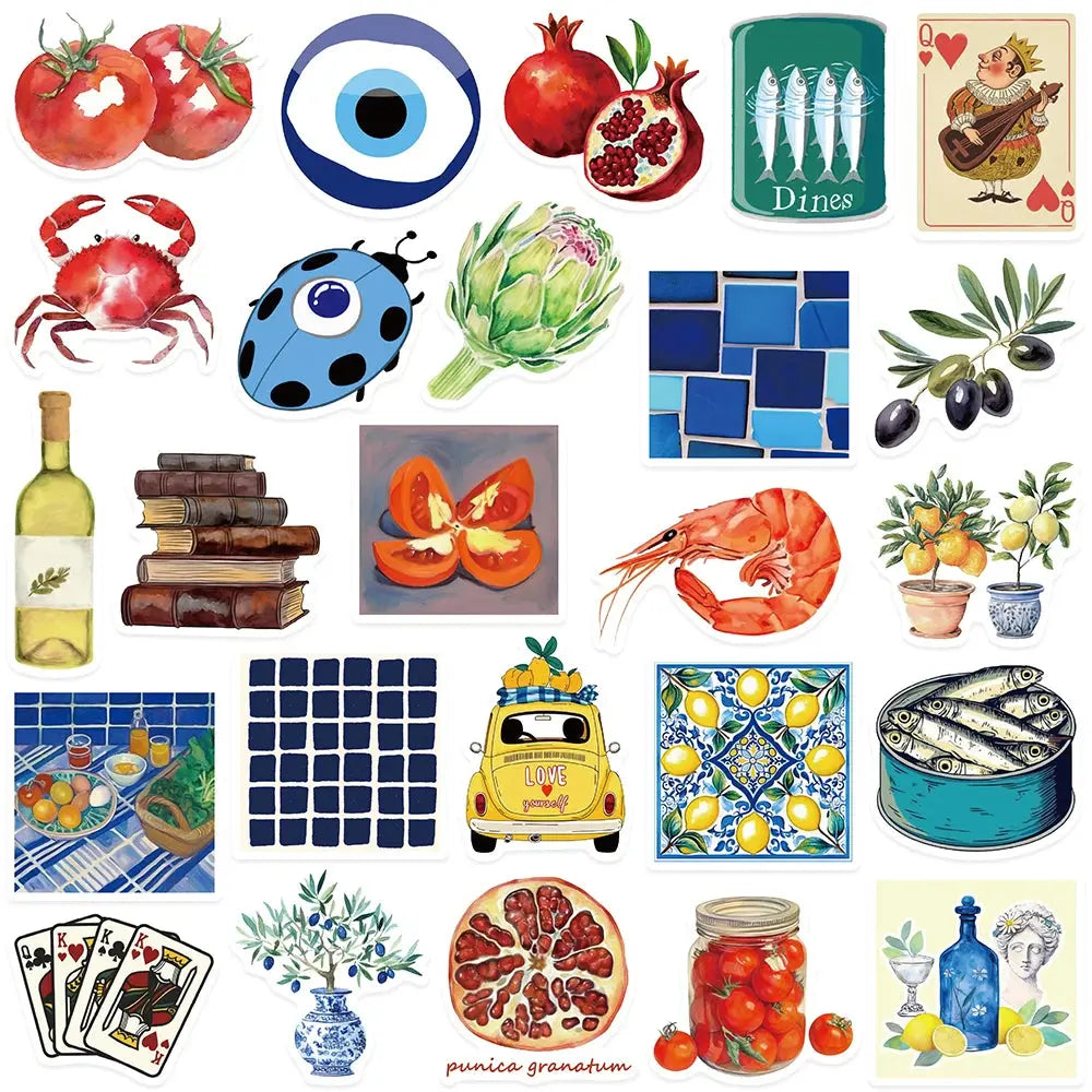 50’li Akdeniz Ürünleri Sticker Seti | Sticker Master - Sticker Master
