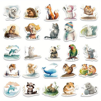 Akvarel Sevimli Hayvan Sticker Seti 50’li | Sticker Master - Sticker Master