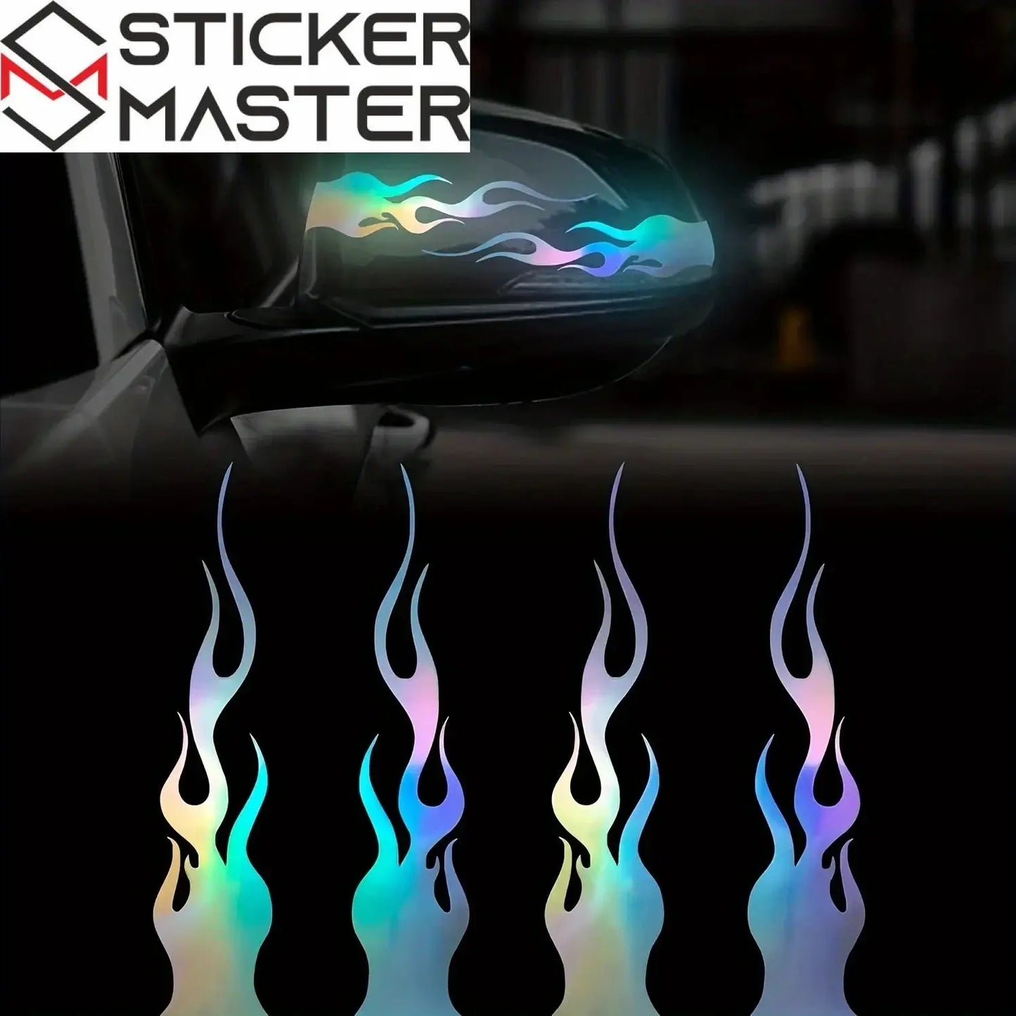 Alev Sticker | Hot Rod Alev Desenli Kask ve Ayna Decal Seti (15 cm) - Sticker Master