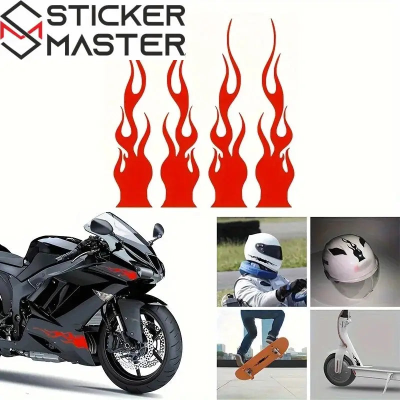 Alev Sticker | Hot Rod Alev Desenli Kask ve Ayna Decal Seti (15 cm) - Sticker Master