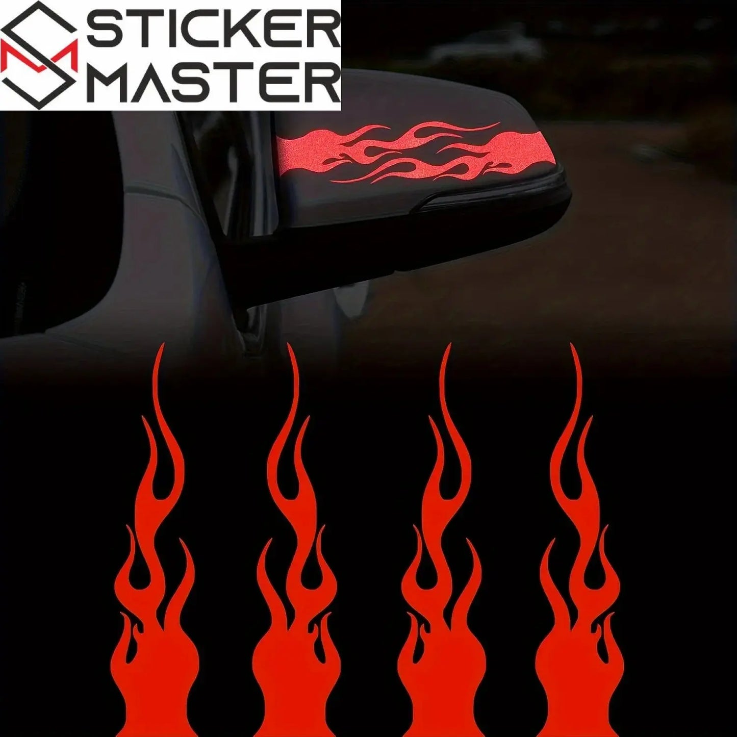 Alev Sticker | Hot Rod Alev Desenli Kask ve Ayna Decal Seti (15 cm) - Sticker Master