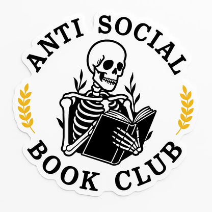 Sticker Master Anti-Social Book Club Skeleton Stickers – 3-Pack of 3-Inch Waterproof Vinyl Decals for Laptop, Water Bottle, Hard Hat, Tool Box & More – Gift for Book Lovers - Sticker Master