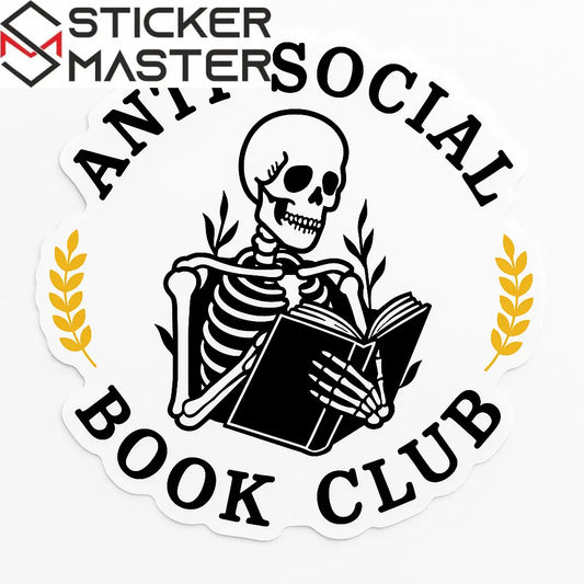 Sticker Master Anti-Social Book Club Skeleton Stickers – 3-Pack of 3-Inch Waterproof Vinyl Decals for Laptop, Water Bottle, Hard Hat, Tool Box & More – Gift for Book Lovers - Sticker Master