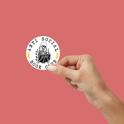 Sticker Master Anti-Social Book Club Skeleton Stickers – 3-Pack of 3-Inch Waterproof Vinyl Decals for Laptop, Water Bottle, Hard Hat, Tool Box & More – Gift for Book Lovers - Sticker Master