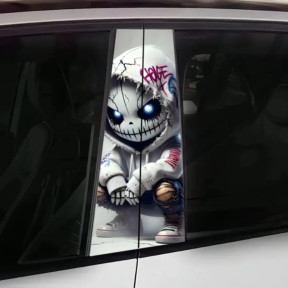 Araç B Sütun Sticker Seti (2 Adet) | Punk Kuru Kafa Desenli (Universal) Sticker Master