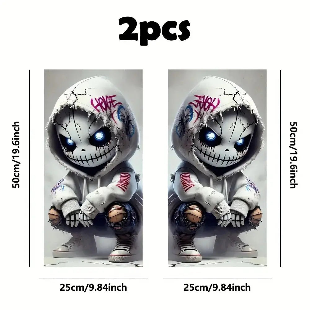 Araç B Sütun Sticker Seti (2 Adet) | Punk Kuru Kafa Desenli (Universal) Sticker Master