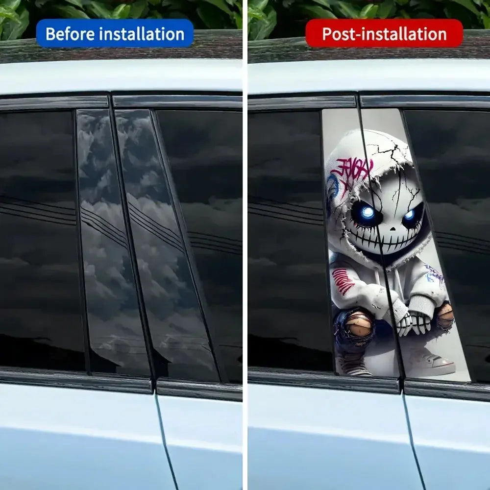 Araç B Sütun Sticker Seti (2 Adet) | Punk Kuru Kafa Desenli (Universal) Sticker Master