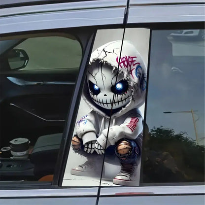 Araç B Sütun Sticker Seti (2 Adet) | Punk Kuru Kafa Desenli (Universal) Sticker Master