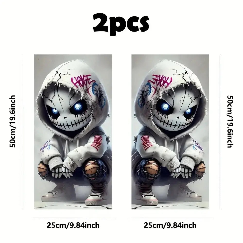 Araç B Sütun Sticker Seti (2 Adet) | Punk Kuru Kafa Desenli (Universal) Sticker Master