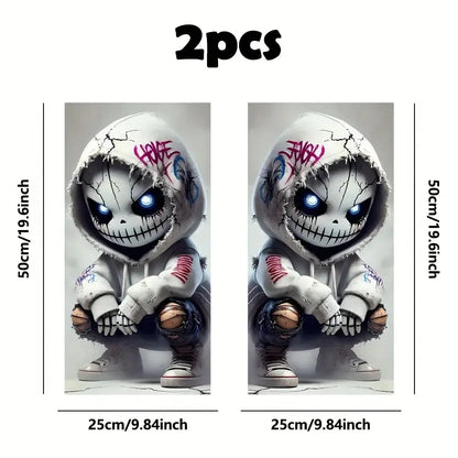 Araç B Sütun Sticker Seti (2 Adet) | Punk Kuru Kafa Desenli (Universal) Sticker Master