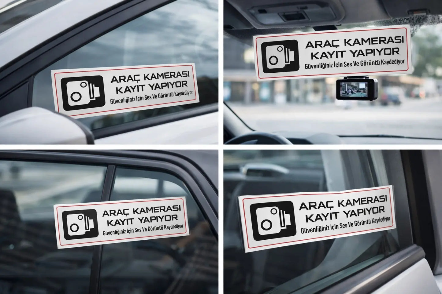 Araç Kamera Kayıt Sticker | Şeffaf Cam İçin Ses ve Görüntü Kaydı Uyarı Etiketi - 2 Adet - Sticker Master