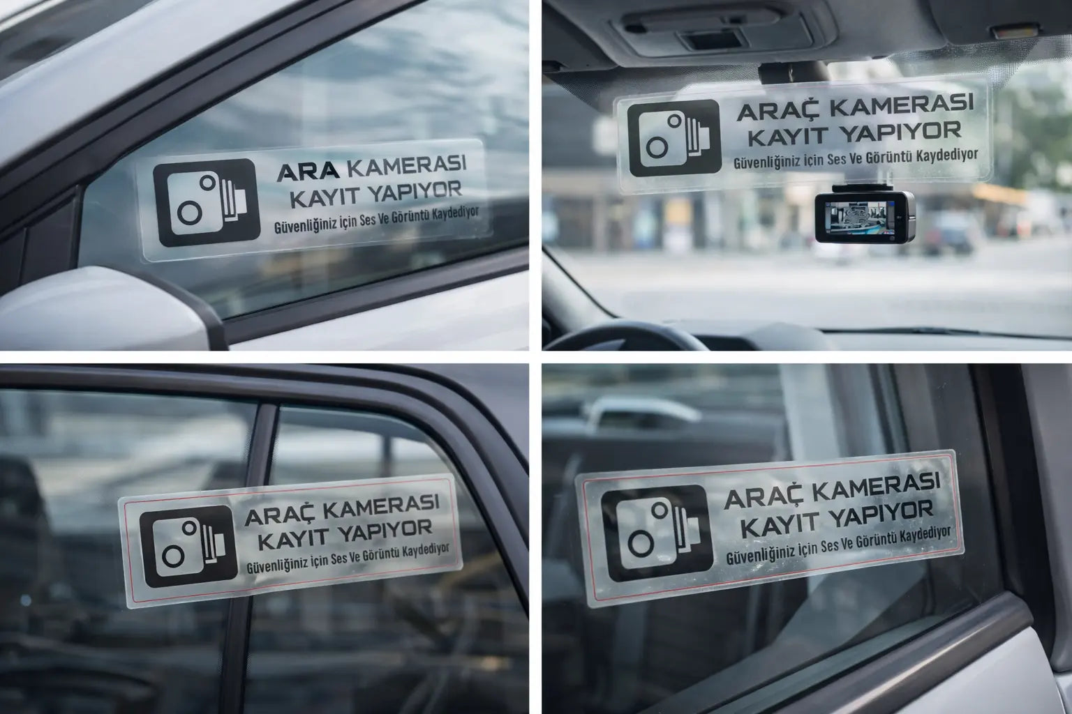 Araç Kamera Kayıt Sticker | Şeffaf Cam İçin Ses ve Görüntü Kaydı Uyarı Etiketi - 2 Adet - Sticker Master
