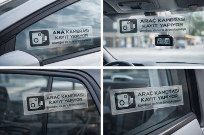Araç Kamera Kayıt Sticker | Şeffaf Cam İçin Ses ve Görüntü Kaydı Uyarı Etiketi - 2 Adet - Sticker Master