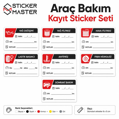 Arac Bakim Kayit Sticker Seti detaylar
