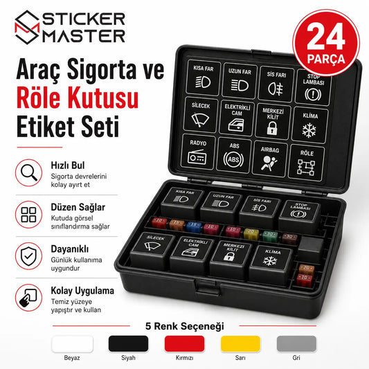 Arac Sigorta ve Role Kutusu Etiket Seti 24 Parca ads