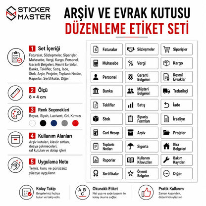 Arsiv ve Evrak Kutusu Duzenleme Etiket Seti detay içerikler