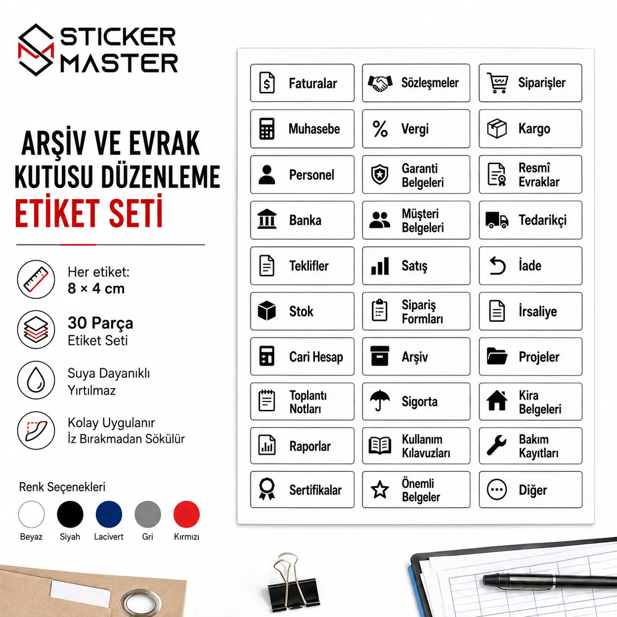 Arsiv ve Evrak Kutusu Duzenleme Etiket Seti detay içerik