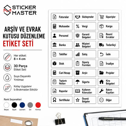 Arsiv ve Evrak Kutusu Duzenleme Etiket Seti detay içerik