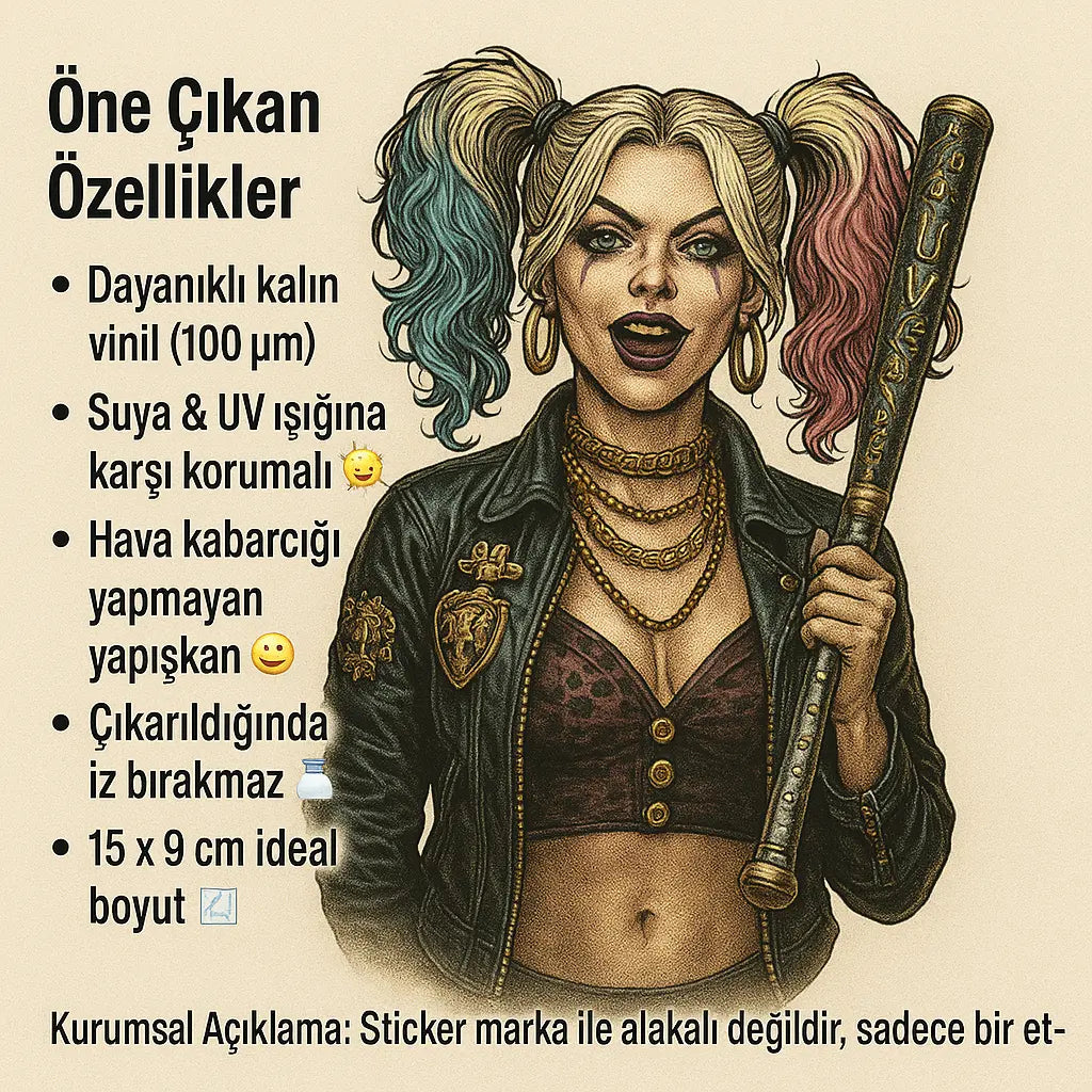 Sticker Master Asi Kız Araç Harley Q. Luxury Kapı Direk Kaplama – 2 Adet 50 × 25 cm (19.7" × 9.8") | Dijital Baskı Vinil Folyo Sticker | Universal Otomobil Kapı Sütunu Wrap - Sticker Master