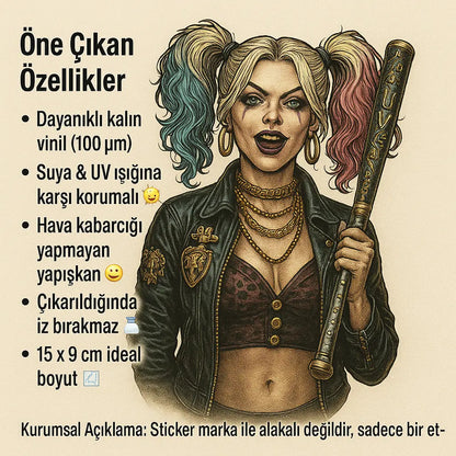 Sticker Master Asi Kız Araç Harley Q. Luxury Kapı Direk Kaplama – 2 Adet 50 × 25 cm (19.7" × 9.8") | Dijital Baskı Vinil Folyo Sticker | Universal Otomobil Kapı Sütunu Wrap - Sticker Master