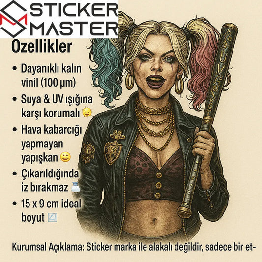 Sticker Master Asi Kız Araç Harley Q. Luxury Kapı Direk Kaplama – 2 Adet 50 × 25 cm (19.7" × 9.8") | Dijital Baskı Vinil Folyo Sticker | Universal Otomobil Kapı Sütunu Wrap - Sticker Master