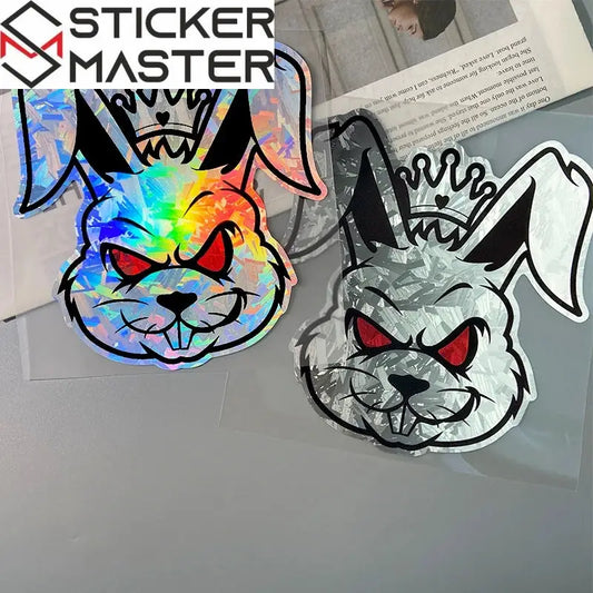 Asi Tavşan Sticker | Kask ve Motor İçin Taçlı Lazer Decal (15x14 cm) Sticker Master