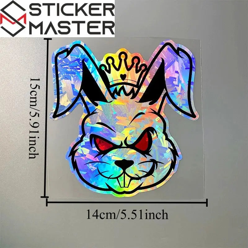 Asi Tavşan Sticker | Kask ve Motor İçin Taçlı Lazer Decal (15x14 cm) Sticker Master