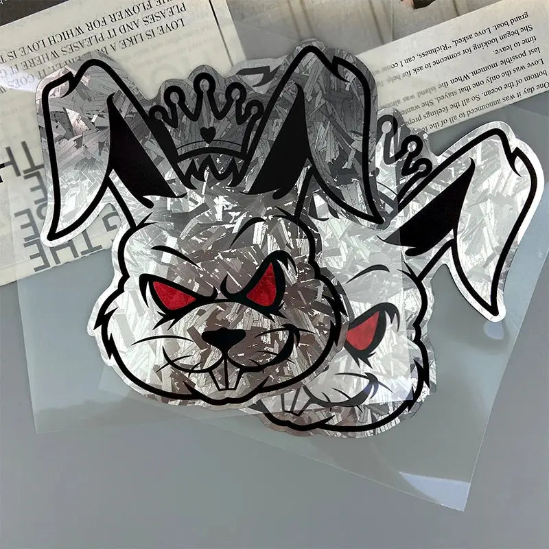 Asi Tavşan Sticker | Kask ve Motor İçin Taçlı Lazer Decal (15x14 cm) Sticker Master