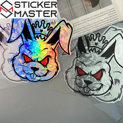 Asi Tavşan Sticker | Kask ve Motor İçin Taçlı Lazer Decal (15x14 cm) Sticker Master